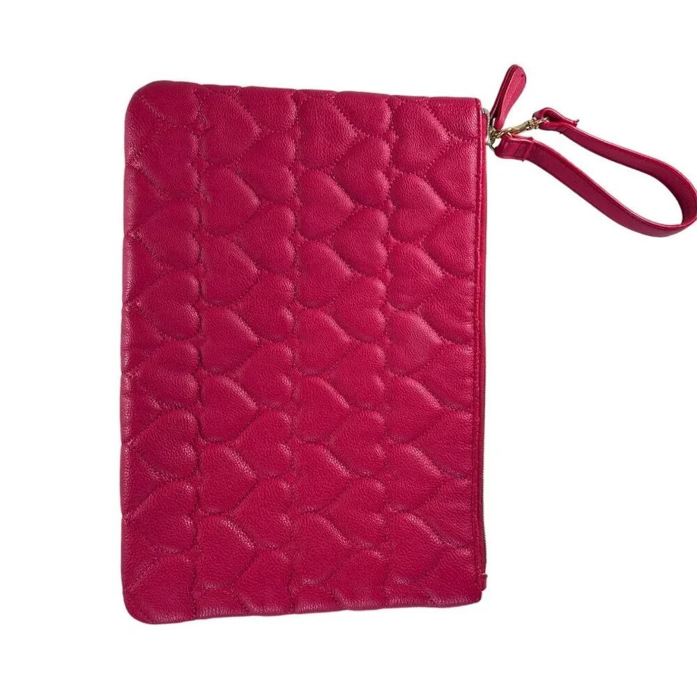 Betsey Johnson Quilted Heart Wristlet Clutch in Hot Pink